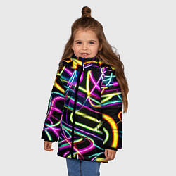 Куртка зимняя для девочки Неоновая абстракция - нейросеть, цвет: 3D-светло-серый — фото 2
