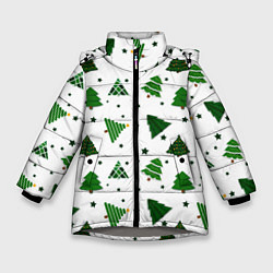 Куртка зимняя для девочки Узор с зелеными елочками, цвет: 3D-светло-серый