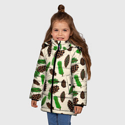 Куртка зимняя для девочки Зимний узор - еловые ветки и шишки, цвет: 3D-черный — фото 2