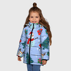 Куртка зимняя для девочки Снеговики с новогодними подарками паттерн, цвет: 3D-черный — фото 2
