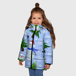 Куртка зимняя для девочки Снеговики с новогодними елками паттерн, цвет: 3D-черный — фото 2