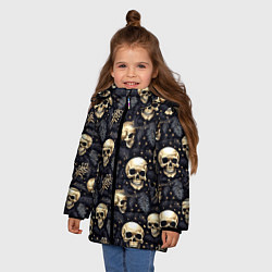 Куртка зимняя для девочки Черепы, звезды и хвойные ветки, цвет: 3D-светло-серый — фото 2