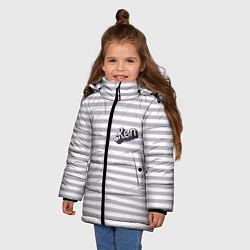 Куртка зимняя для девочки Кен - серые и белые полосы, цвет: 3D-черный — фото 2