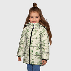 Куртка зимняя для девочки Веточки с зелеными листьями, цвет: 3D-светло-серый — фото 2