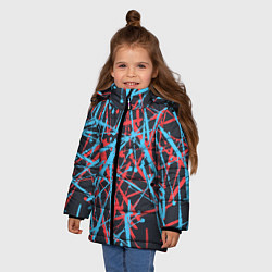 Куртка зимняя для девочки Синие и красные гранжевые полосы, цвет: 3D-красный — фото 2