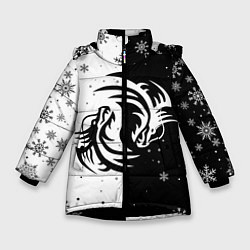 Куртка зимняя для девочки Инь Янь - Драконы, цвет: 3D-черный