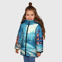 Куртка зимняя для девочки Новогодний пейзаж природа, цвет: 3D-светло-серый — фото 2
