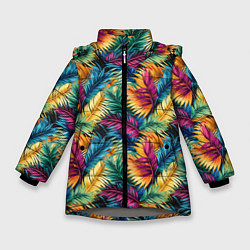Куртка зимняя для девочки Разноцветные пальмовые листья паттерн, цвет: 3D-светло-серый