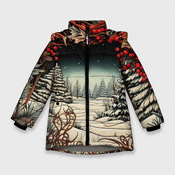 Куртка зимняя для девочки Новый год природа, цвет: 3D-светло-серый