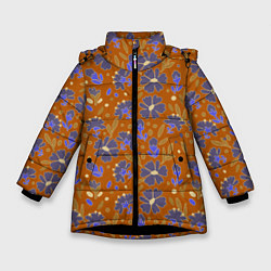 Куртка зимняя для девочки Цветы в поле коричневый цвет, цвет: 3D-черный
