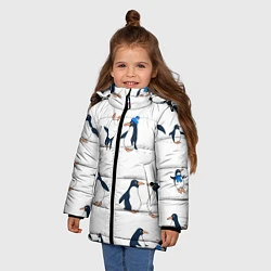 Куртка зимняя для девочки Семейство пингвинов на прогулке, цвет: 3D-красный — фото 2