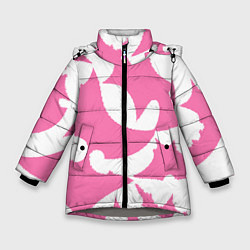 Куртка зимняя для девочки Бело-розовая абстрактная композиция, цвет: 3D-светло-серый