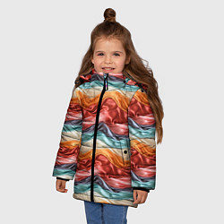 Куртка зимняя для девочки Разноцветные полосы текстура ткани, цвет: 3D-красный — фото 2