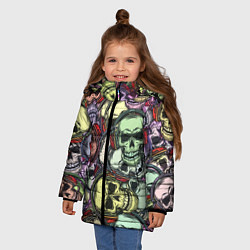 Куртка зимняя для девочки Череп в наушниках паттерн, цвет: 3D-черный — фото 2
