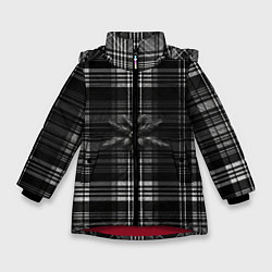 Куртка зимняя для девочки Черно-белая шотландская клетка, цвет: 3D-красный