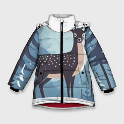 Куртка зимняя для девочки Зимняя сказка олень в лесу, цвет: 3D-красный