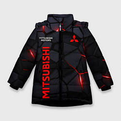 Куртка зимняя для девочки Mitsubishi черные плиты с эффектом свечения, цвет: 3D-черный