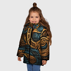 Куртка зимняя для девочки Паттерн в викингском стиле, цвет: 3D-светло-серый — фото 2