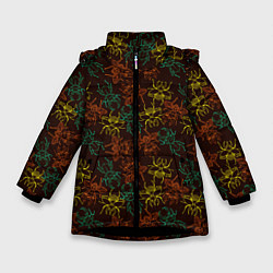 Куртка зимняя для девочки Разноцветные жуки, цвет: 3D-черный