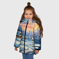 Куртка зимняя для девочки Новогодний пейзаж зимний, цвет: 3D-красный — фото 2