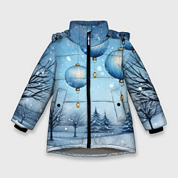 Куртка зимняя для девочки Крупные новогодние шары, цвет: 3D-светло-серый