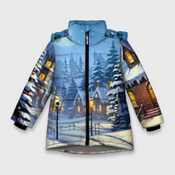 Куртка зимняя для девочки Новогодний зимний городок, цвет: 3D-светло-серый