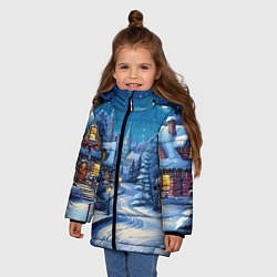 Куртка зимняя для девочки Новогодняя ночь в деревушке, цвет: 3D-черный — фото 2