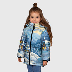Куртка зимняя для девочки Зима в деревне, цвет: 3D-светло-серый — фото 2