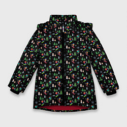 Куртка зимняя для девочки Горнолыжный курорт паттерн, цвет: 3D-красный