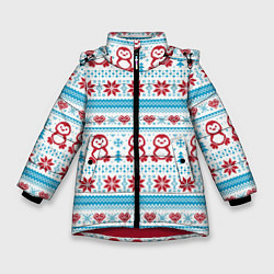 Куртка зимняя для девочки Пингвины вышивка крестиком, цвет: 3D-красный