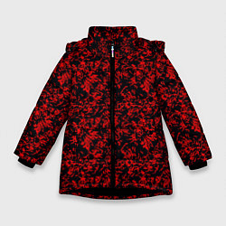 Куртка зимняя для девочки Абстракция чёрная с красными перьями, цвет: 3D-черный