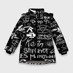 Куртка зимняя для девочки Логотипы рок групп металические, цвет: 3D-светло-серый