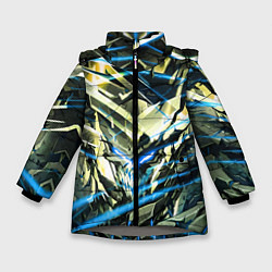 Куртка зимняя для девочки Киберпанк адский скелет синий, цвет: 3D-светло-серый