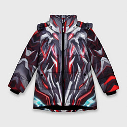Куртка зимняя для девочки Красная киберпанк броня, цвет: 3D-черный