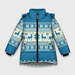 Куртка зимняя для девочки Sweater with deer on a blue background, цвет: 3D-светло-серый