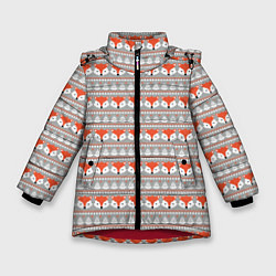 Куртка зимняя для девочки Рыжая лиса- зимний патерн, цвет: 3D-красный