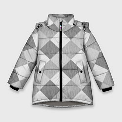 Куртка зимняя для девочки Серый плед геометрический узор с текстурой, цвет: 3D-светло-серый