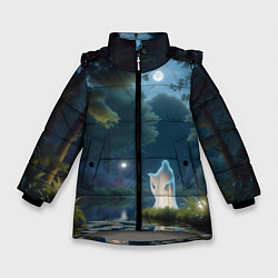 Куртка зимняя для девочки Одинокий призрак в лесу, цвет: 3D-светло-серый