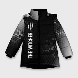 Куртка зимняя для девочки The Witcher glitch на темном фоне по-вертикали, цвет: 3D-черный