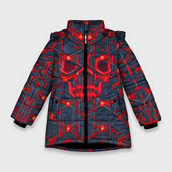 Куртка зимняя для девочки Красная неоновая сеть, цвет: 3D-черный