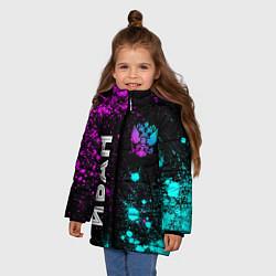 Куртка зимняя для девочки Иван и неоновый герб России вертикально, цвет: 3D-черный — фото 2