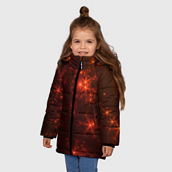 Куртка зимняя для девочки Абстрактные светящиеся красно оранжевые снежинки, цвет: 3D-светло-серый — фото 2