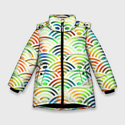 Куртка зимняя для девочки Белая рыба - чешуя-волна, цвет: 3D-черный