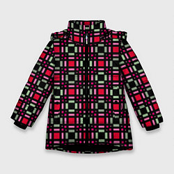 Куртка зимняя для девочки Красно-черный зеленый геометрический узор, цвет: 3D-черный