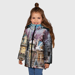 Куртка зимняя для девочки Новогодний объемный городок, цвет: 3D-красный — фото 2