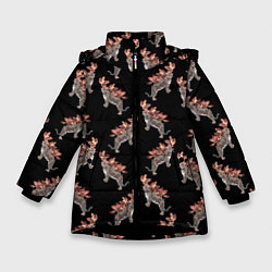 Куртка зимняя для девочки Леопард в орхидеях, цвет: 3D-черный