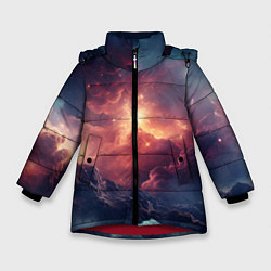 Куртка зимняя для девочки Космические облака, цвет: 3D-красный