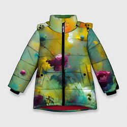 Зимняя куртка для девочки Абстрактные розы в пятнах краски