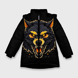 Куртка зимняя для девочки Волк чёрный хищник, цвет: 3D-черный