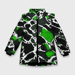 Куртка зимняя для девочки Кляксы чёрные и зелёные, цвет: 3D-черный